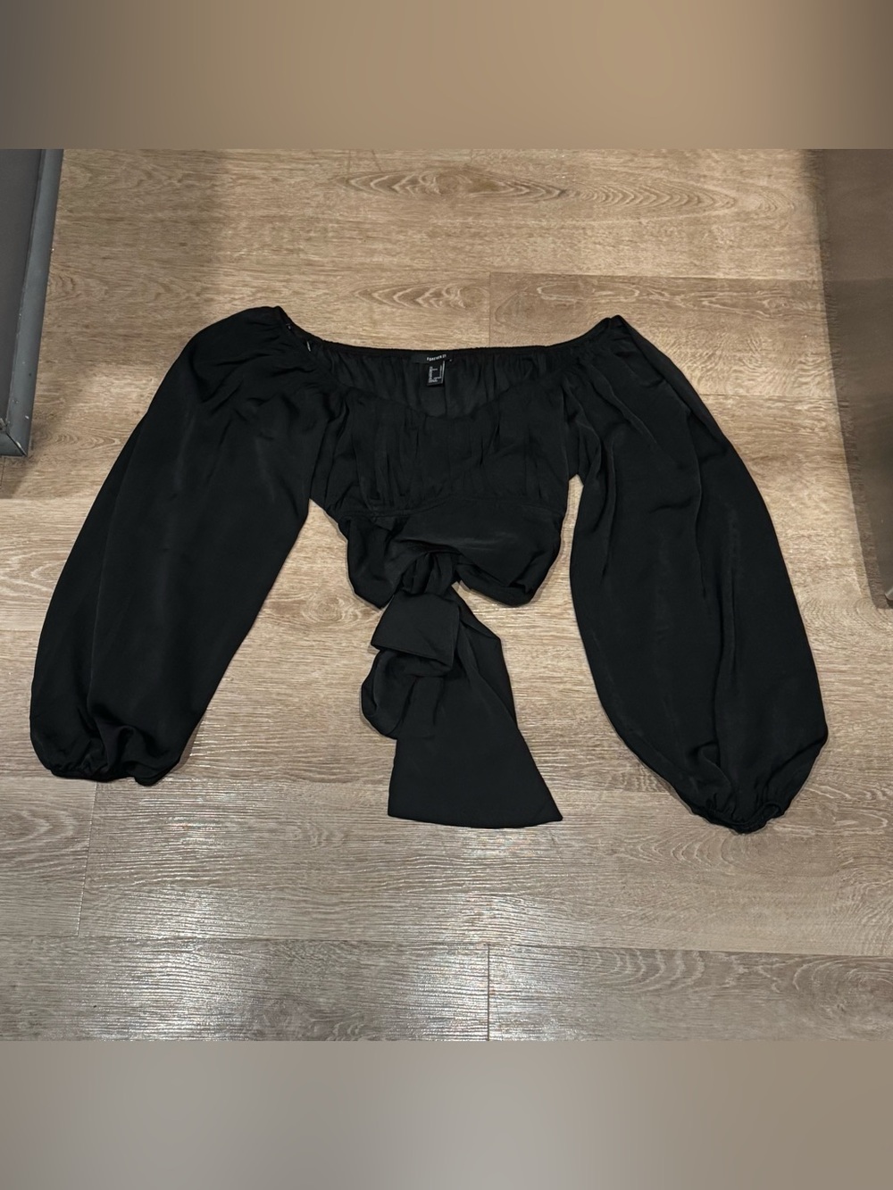 Forever 21 Black Off-Shoulder Tie-Front Blouse